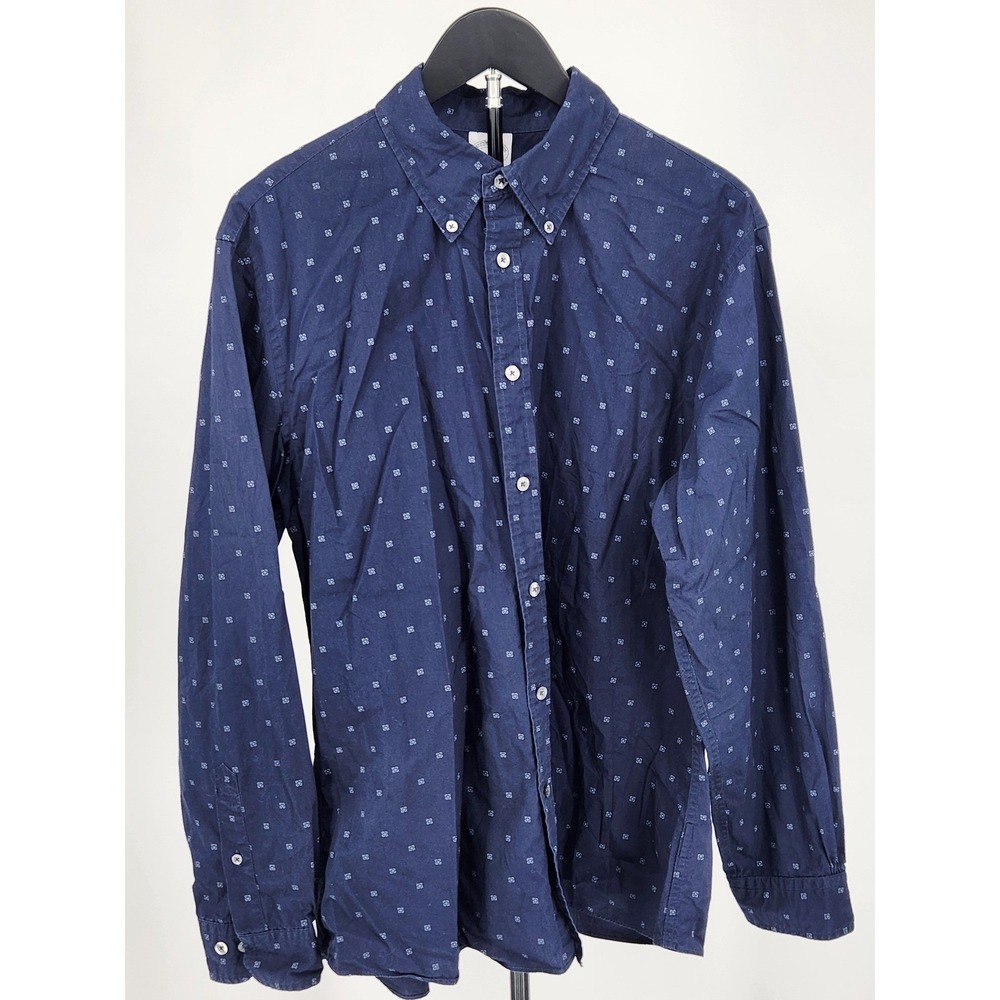 Brooks Brothers Regent Fit Navy Blue Geometric Floral Print Cotton‎ Shirt Mens L